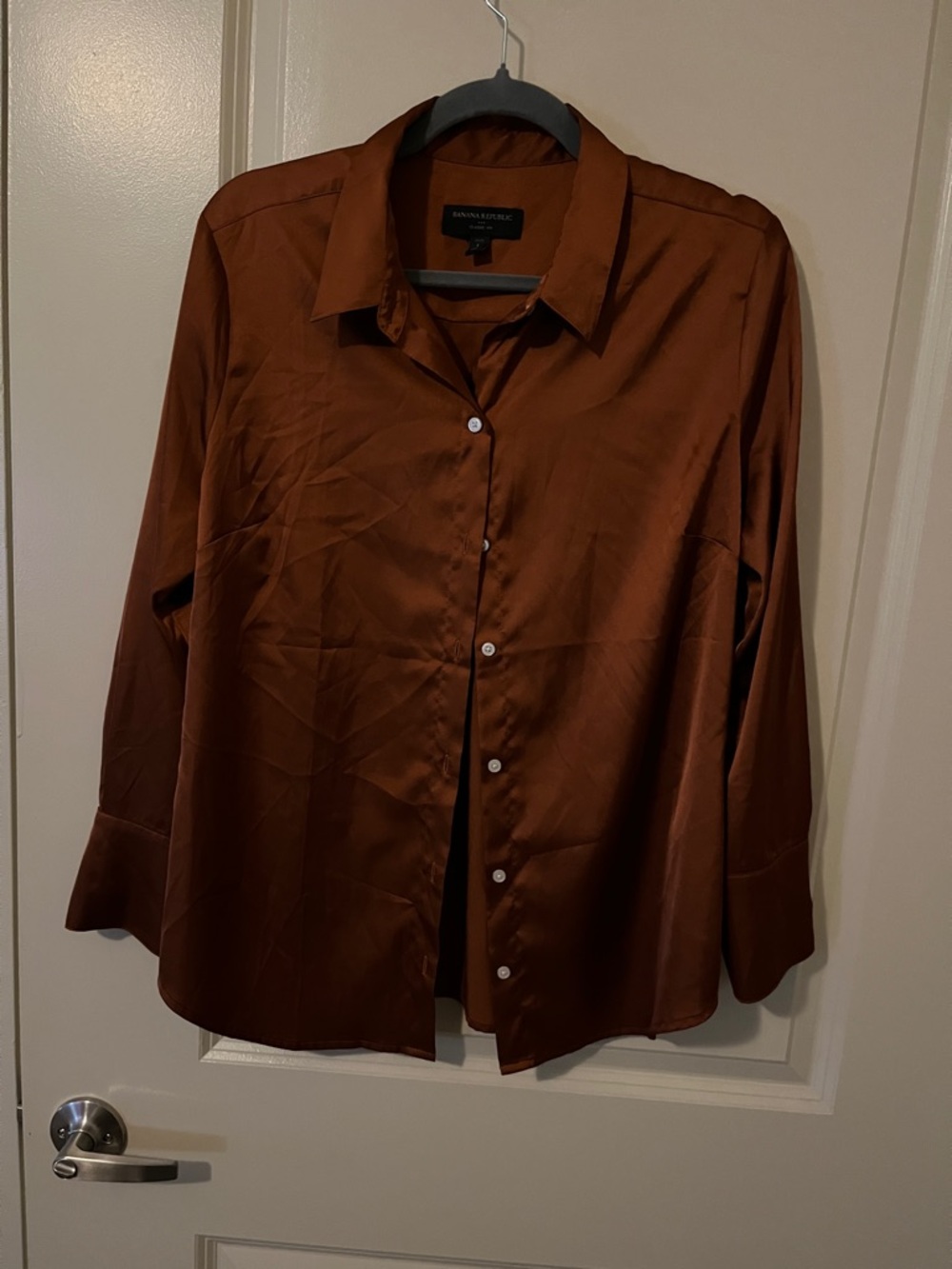 Banana Republic Satin Button-Up Shirt - Rust capsule quiet luxury workwear